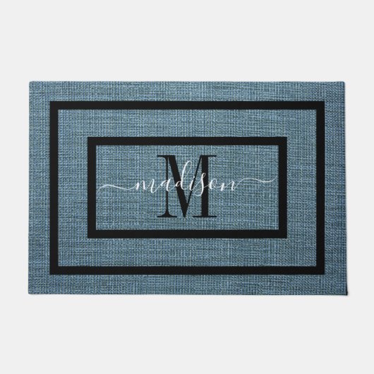 Elegante zwart-witte naam monogram deurmat (Voorkant)