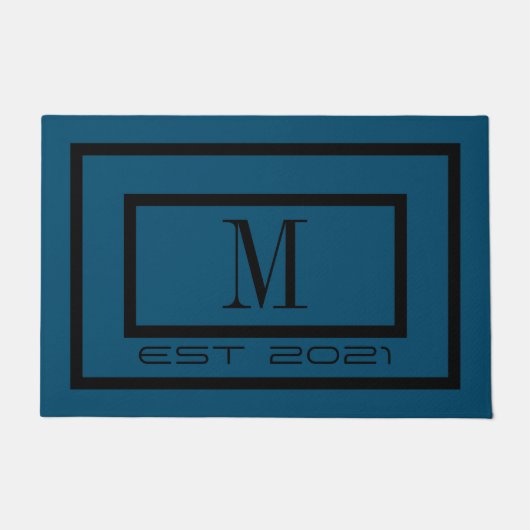 Elegante zwart-witte naam monogram deurmat (Voorkant)