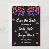 Elegante zwart-witte neon bladeren herfst bruiloft save the date (Voorkant)