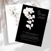 Elegante zwart-witte orchidee bruiloft details informatiekaartje