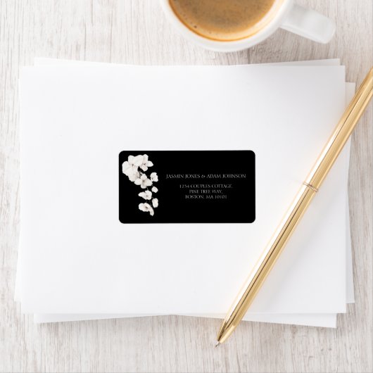 Elegante zwart-witte orchidee bruiloft etiket (Insitu)