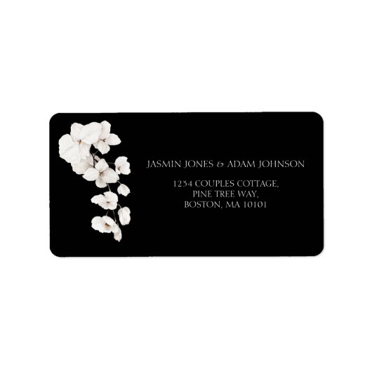 Elegante zwart-witte orchidee bruiloft etiket (Voorkant)
