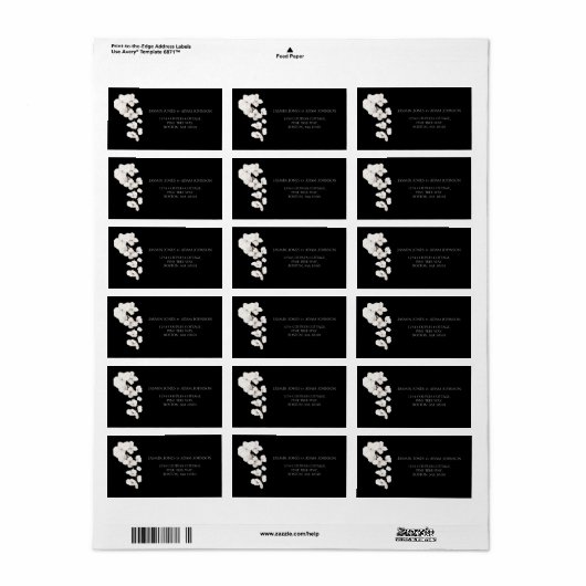 Elegante zwart-witte orchidee bruiloft etiket (Full Sheet)