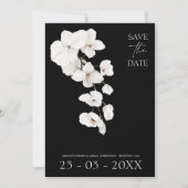 Elegante zwart-witte orchidee bruiloft save the date (Voorkant)