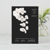 Elegante zwart-witte orchidee bruiloft save the date (Staand voorkant)