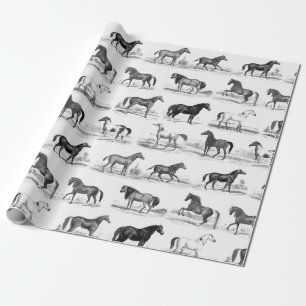 Elegante  zwart witte paardenrassen cadeaupapier