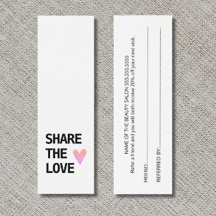 Elegante Zwart Witte Pastel Hart Referralkaart Mini Visitekaartjes