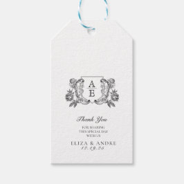 Elegante zwart-witte pioen bloemige bruiloft cadeaulabel