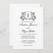 Elegante zwart-witte pioen bloemige bruiloft kaart (Voorkant / Achterkant)