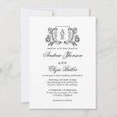 Elegante zwart-witte pioen bloemige bruiloft kaart (Voorkant)