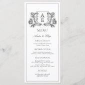Elegante zwart-witte pioen bloemige bruiloft menu (Voorkant)