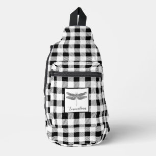 Elegante zwart witte plaid gingham libel sling bag