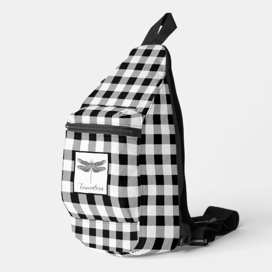 Elegante zwart witte plaid gingham libel sling bag (Rechterhoek)