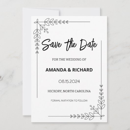 Elegante Zwart-Witte Platte Save The Date Kaart (Voorkant)
