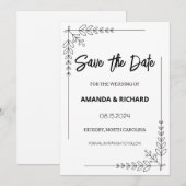 Elegante Zwart-Witte Platte Save The Date Kaart (Voorkant / Achterkant)