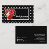 Elegante zwart-witte Polka Dot Floral Visitekaartje (Voorkant / Achterkant)