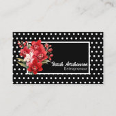 Elegante zwart-witte Polka Dot Floral Visitekaartje (Voorkant)
