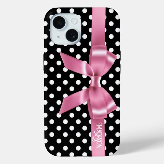 Elegante zwart witte polkadots roze boog Case-Mate iPhone case (Achterkant)