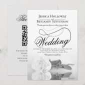 Elegante Zwart & Witte Roos Fancy QR Code Trouwen Kaart (Voorkant / Achterkant)