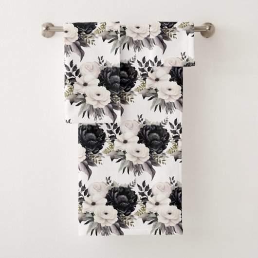 Elegante zwart-witte Rozen handdoekset Bad Handdoek (Insitu)