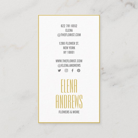 Elegante zwart-witte rozenbloemen chic goud visitekaartje (Achterkant)