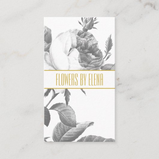 Elegante zwart-witte rozenbloemen chic goud visitekaartje (Voorkant)