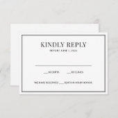 Elegante zwart-witte RSVP-kaart RSVP Kaartje (Voorkant / Achterkant)