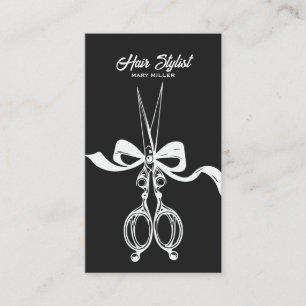 Elegante Zwart Witte Schaar Boog Haarstylist Visitekaartje