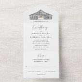 Elegante zwart-witte schuur bruiloft all in one uitnodiging (Binnen)