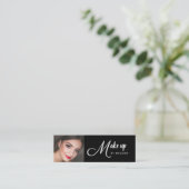 Elegante Zwart Witte Script Foto Make-up Mini Visitekaartje (Staand voorkant)