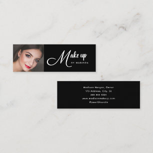 Elegante Zwart Witte Script Foto Make-up Mini Visitekaartje