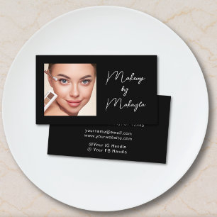 Elegante Zwart Witte Script Foto Make-up Visitekaartje