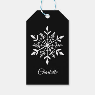 Elegante zwart-witte sneeuwvlok gepersonaliseerd cadeaulabel