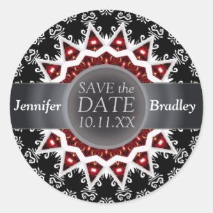 Elegante Zwart/Witte Ster vlam Save the Date Stick Ronde Sticker