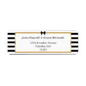 Elegante zwart witte streep gouden bruiloft adres etiket (Voorkant)