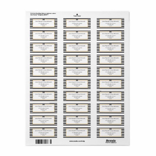Elegante zwart witte streep gouden bruiloft adres etiket (Full Sheet)