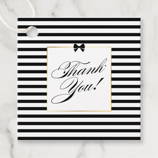 Elegante zwart witte streep gouden Lijst bruiloft Bedankjes Labels (Voorkant)