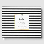 Elegante zwart witte streep gouden Lijst bruiloft Gastenboek (Voorkant)