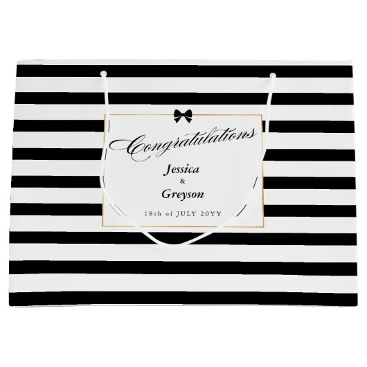 Elegante zwart witte streep gouden Lijst bruiloft Groot Cadeauzakje (Voorkant)
