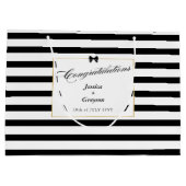 Elegante zwart witte streep gouden Lijst bruiloft Groot Cadeauzakje (Achterkant)