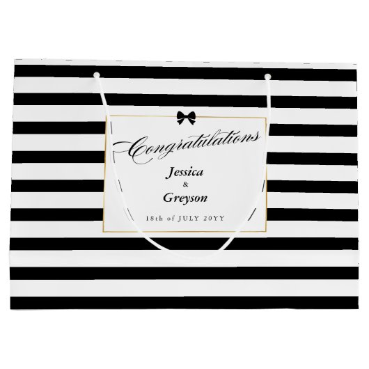Elegante zwart witte streep gouden Lijst bruiloft Groot Cadeauzakje (Achterkant)