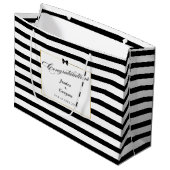 Elegante zwart witte streep gouden Lijst bruiloft Groot Cadeauzakje (Voorkant Gekanteld)