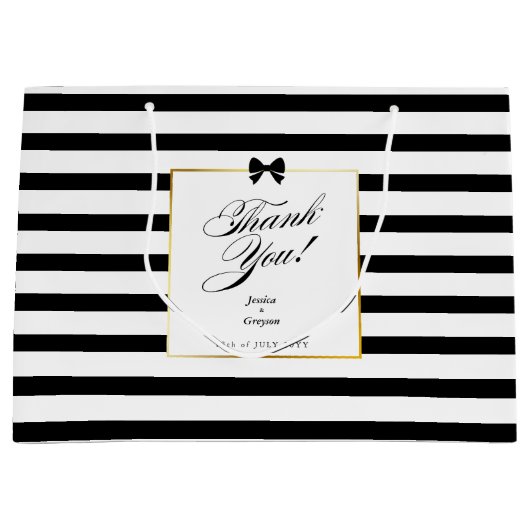 Elegante zwart witte streep gouden Lijst bruiloft Groot Cadeauzakje (Voorkant)