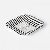 Elegante zwart witte streep gouden Lijst bruiloft Papieren Bordje (Gebogen)