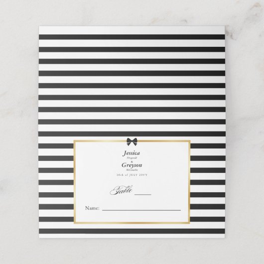 Elegante zwart witte streep gouden Lijst bruiloft Plaatskaartje (Buitenkant ongevouwen)
