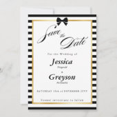 Elegante zwart witte streep gouden Lijst bruiloft Save The Date (Voorkant)