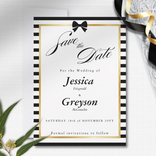 Elegante zwart witte streep gouden Lijst bruiloft Save The Date