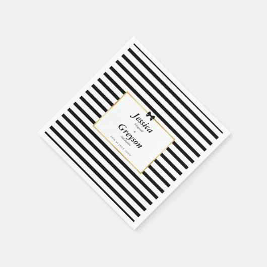 Elegante zwart witte streep gouden Lijst bruiloft Servet (Hoek)