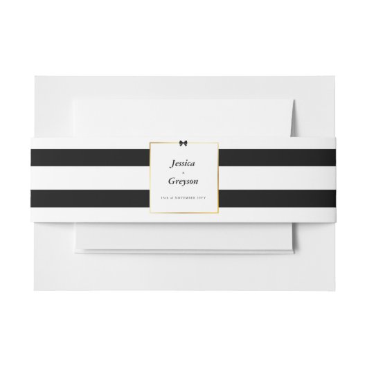 Elegante zwart witte streep gouden Lijst bruiloft Uitnodigingen Wikkel (Voorkant Voorbeeld)