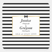 Elegante zwart witte streep gouden Lijst bruiloft Vierkante Sticker (Voorkant)